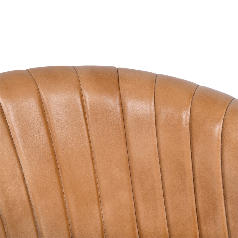 Pemberly Row Genuine Leather Dining Chair in Caramel with Iron Base