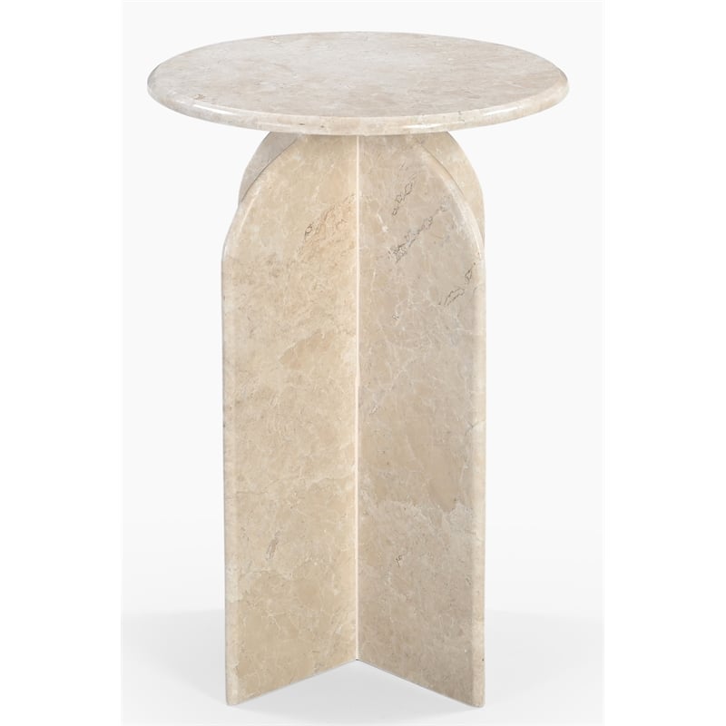 Pemberly Row Contemporary Round Side Table in Light Cream Italian Marble