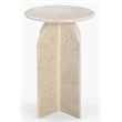 Pemberly Row Contemporary Round Side Table in Light Cream Italian Marble