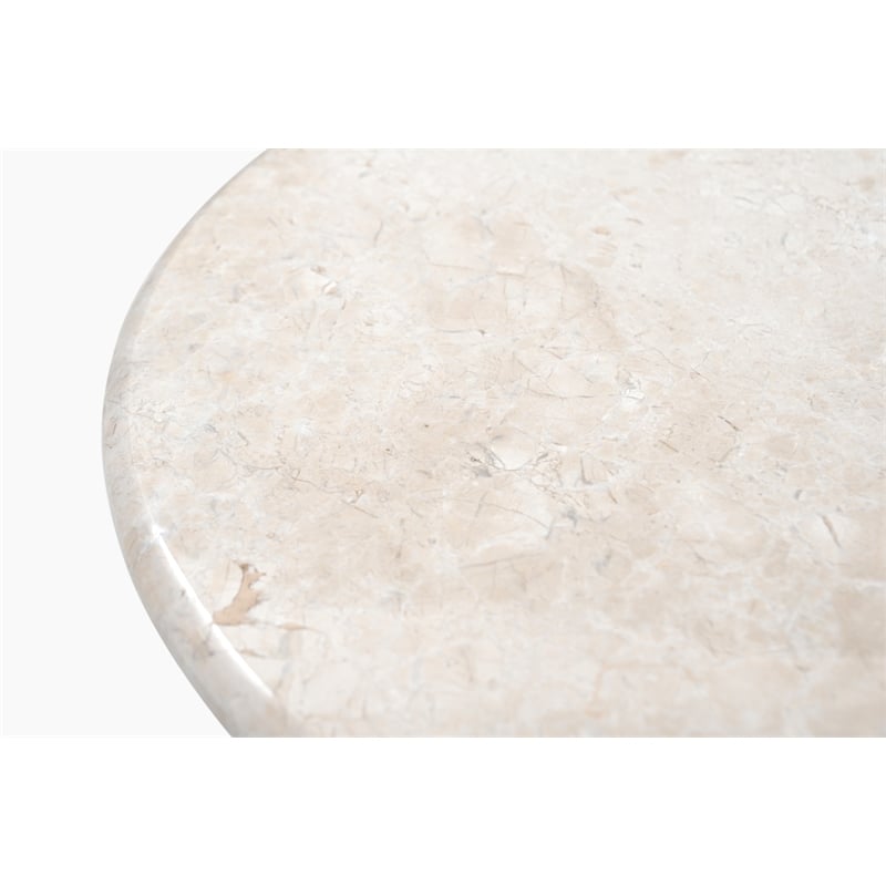 Pemberly Row Contemporary Round Side Table in Light Cream Italian Marble