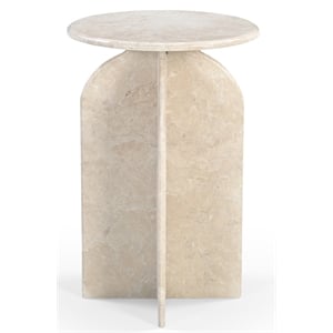 Pemberly Row Contemporary Round Side Table in Light Cream Italian Marble