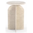 Pemberly Row Contemporary Round Side Table in Light Cream Italian Marble