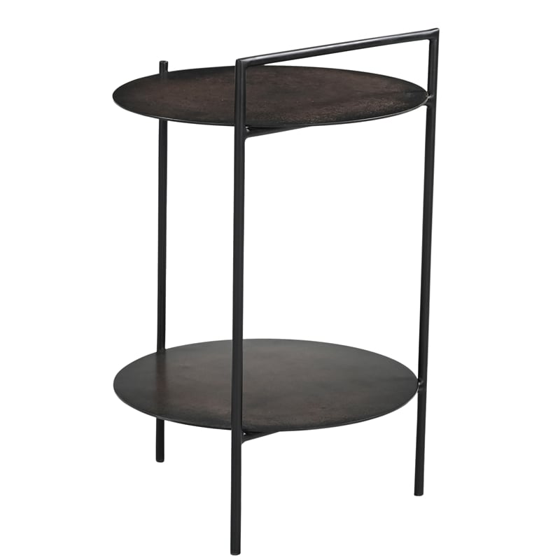 Pemberly Row Contemporary Iron Side Table in Dark Copper Patina