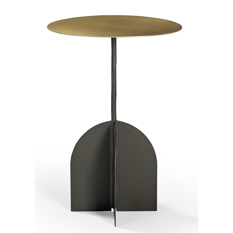 Pemberly Row Iron Side Table in Black and Textured Brass Finish