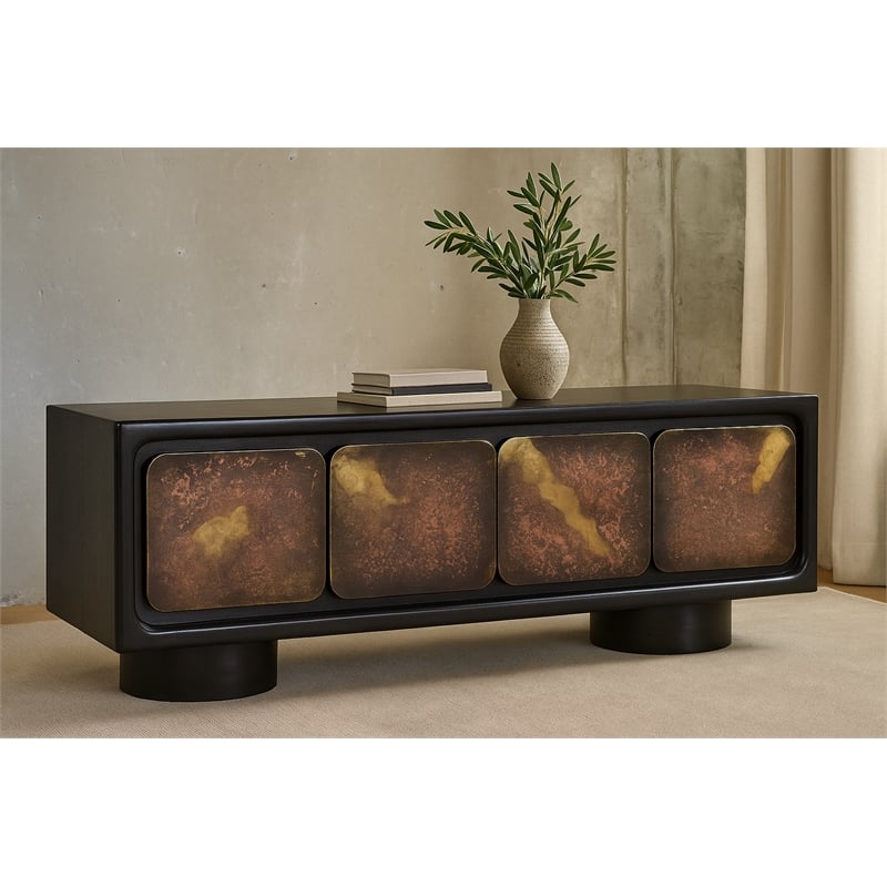 Pemberly Row 4-Door Sideboard in Multi-Color Toned Iron on Solid Wood