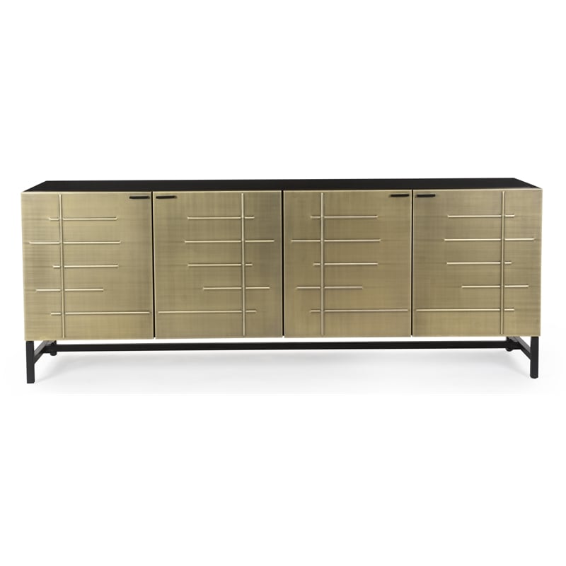 Pemberly Row Contemporary 4-Door Iron Sideboard in Light Gold Finish