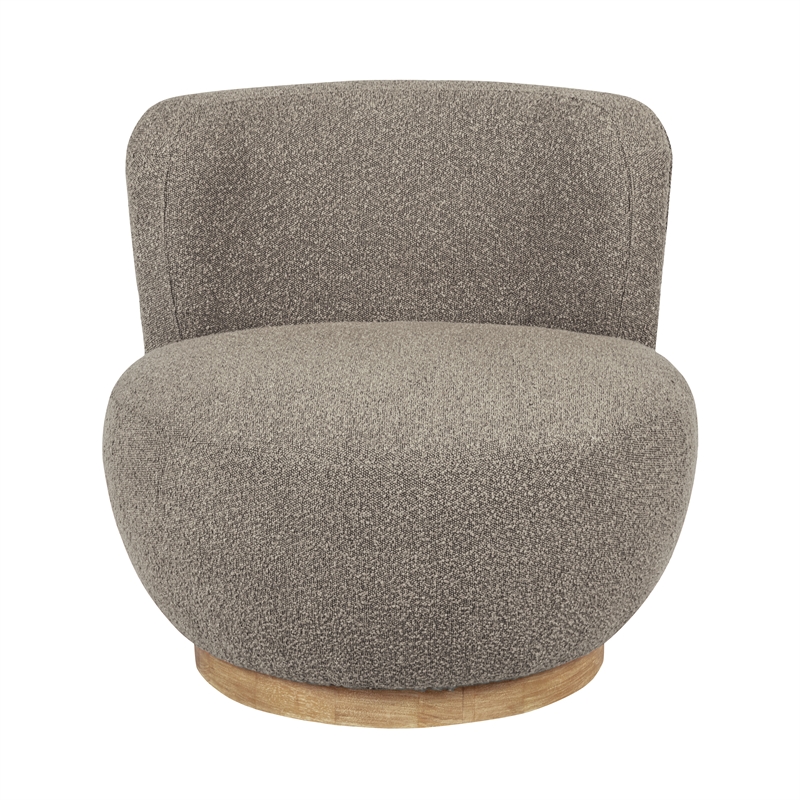 Pemberly Row Boucle Fabric Swivel Chair in Silver on Solid Wood Base
