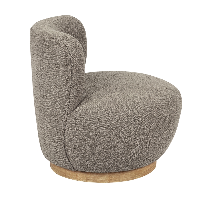 Pemberly Row Boucle Fabric Swivel Chair in Silver on Solid Wood Base