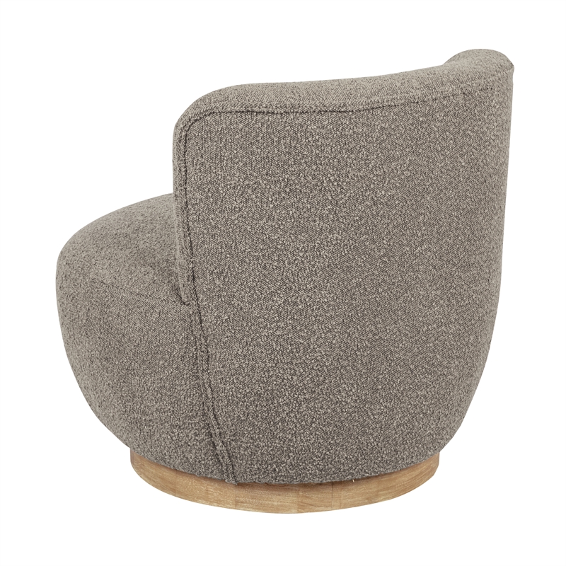 Pemberly Row Boucle Fabric Swivel Chair in Silver on Solid Wood Base