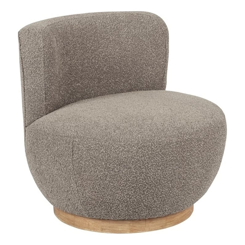 Pemberly Row Boucle Fabric Swivel Chair in Silver on Solid Wood Base