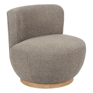 Pemberly Row Boucle Fabric Swivel Chair in Silver on Solid Wood Base