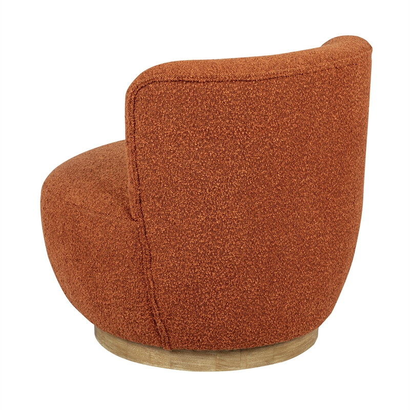 Pemberly Row Boucle Fabric Swivel Chair in Rust on Solid Wood Base