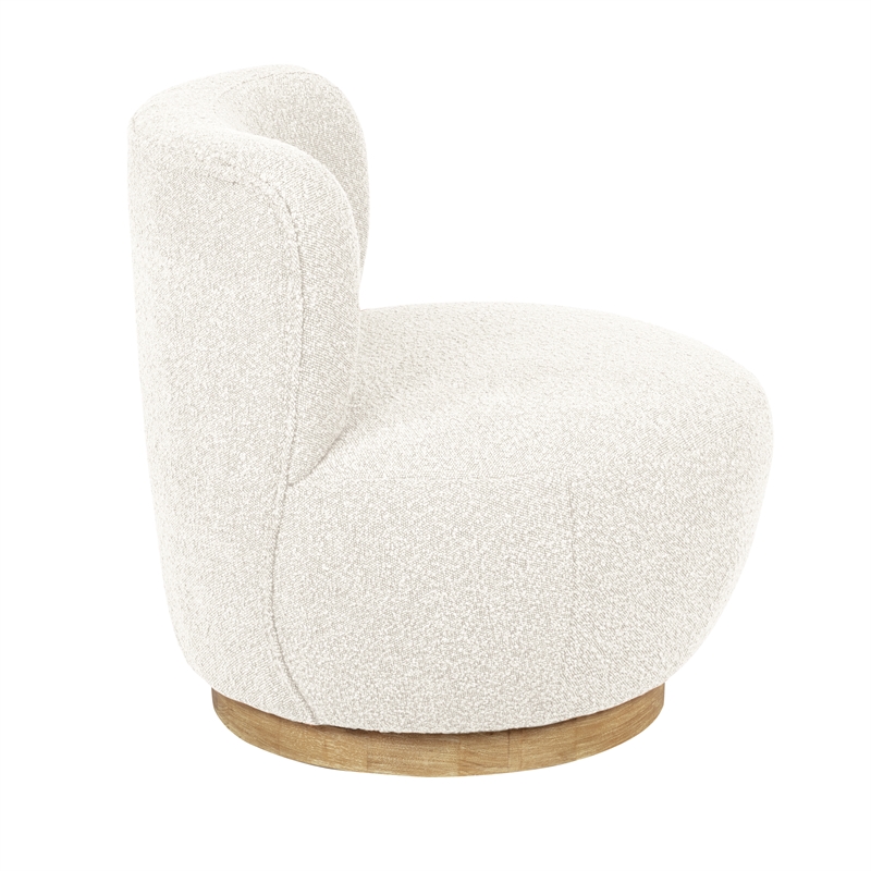 Pemberly Row Boucle Fabric Swivel Chair in Ivory on Solid Wood Base