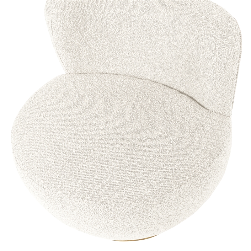 Pemberly Row Boucle Fabric Swivel Chair in Ivory on Solid Wood Base