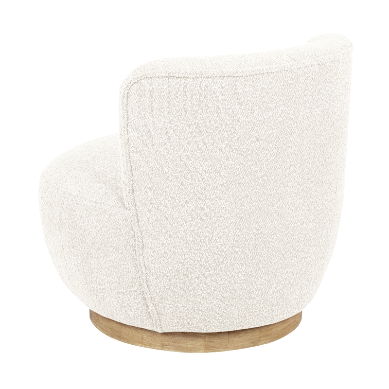 Pemberly Row Boucle Fabric Swivel Chair in Ivory on Solid Wood Base
