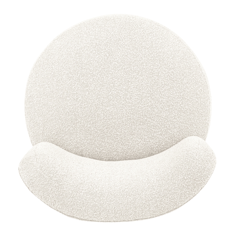 Pemberly Row Boucle Fabric Swivel Chair in Ivory on Solid Wood Base
