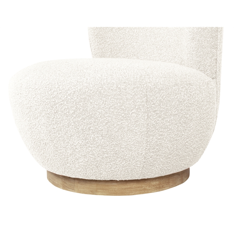 Pemberly Row Boucle Fabric Swivel Chair in Ivory on Solid Wood Base