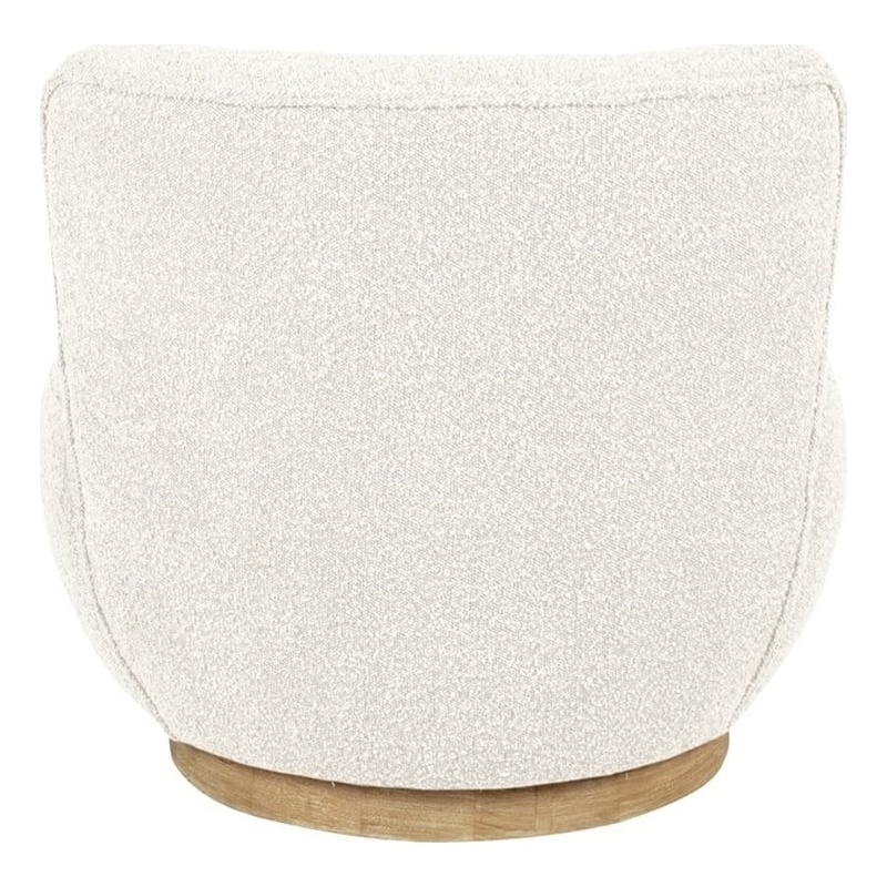 Pemberly Row Boucle Fabric Swivel Chair in Ivory on Solid Wood Base