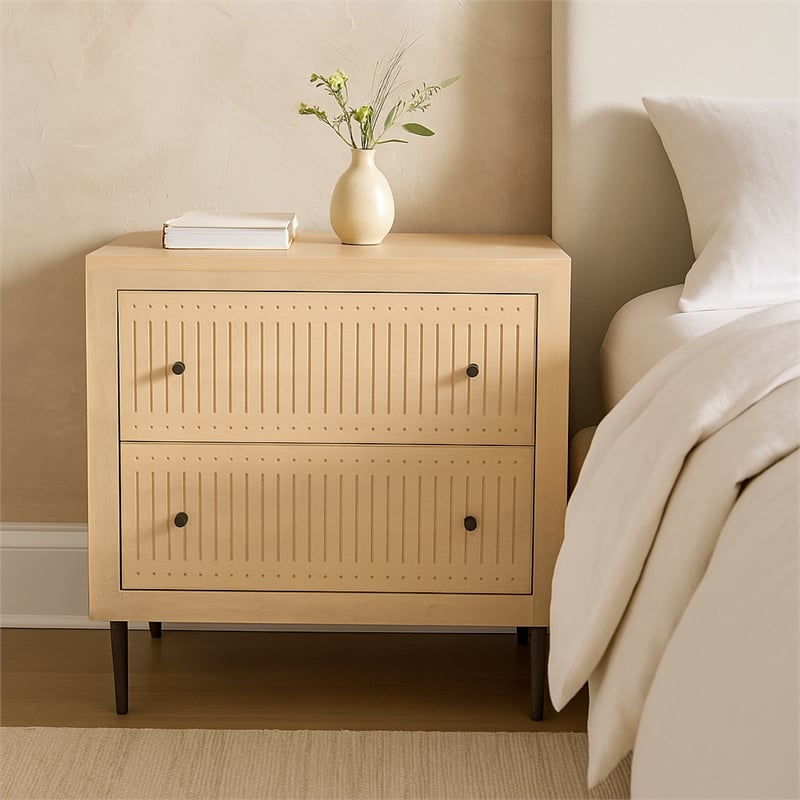 Pemberly Row 2-Drawer Solid Wood Nightstand in Aged Natural Finish