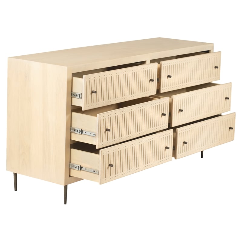 Pemberly Row 6-Drawer Solid Wood Dresser in Aged Natural Finish