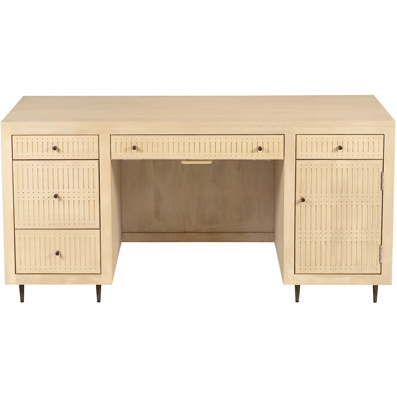 Pemberly Row Solid Wood Desk with 5 Drawers in Aged Natural Finish