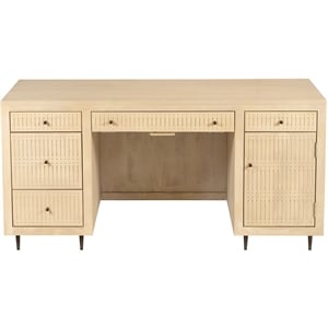 Pemberly Row Solid Wood Desk with 5 Drawers in Aged Natural Finish