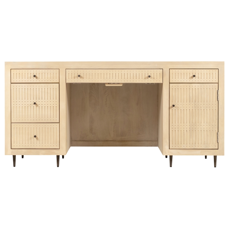 Pemberly Row Solid Wood Desk with 5 Drawers in Aged Natural Finish