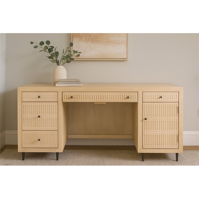 Pemberly Row Solid Wood Desk with 5 Drawers in Aged Natural Finish