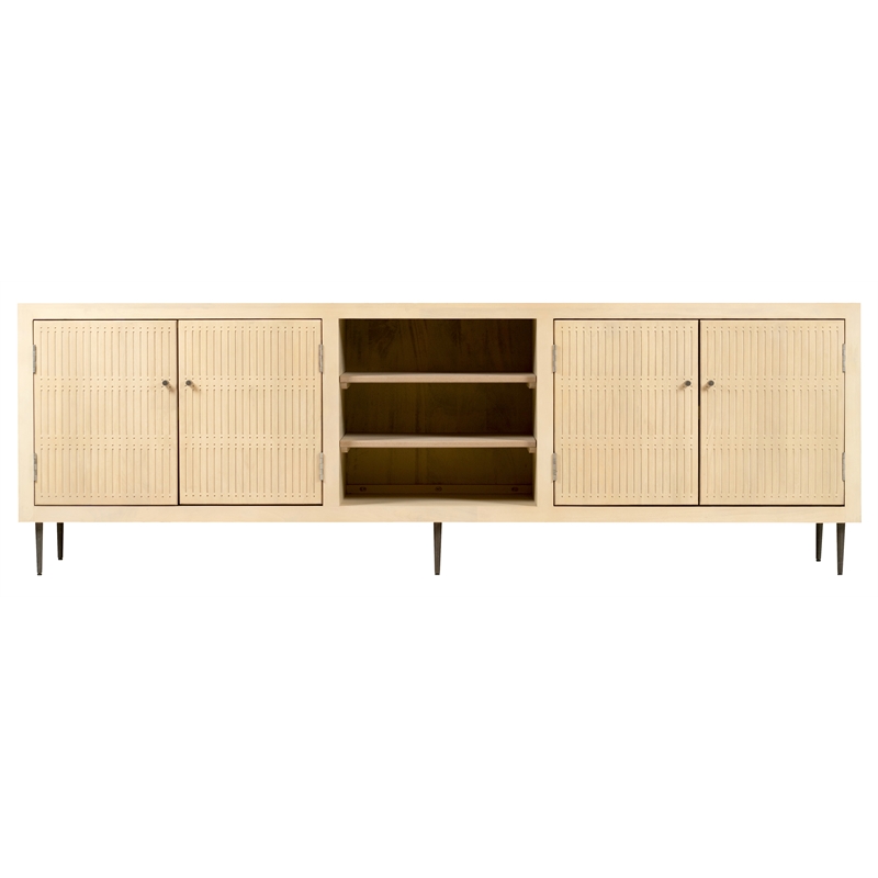 Pemberly Row 4-Door Solid Wood Media Cabinet in Aged Natural Finish