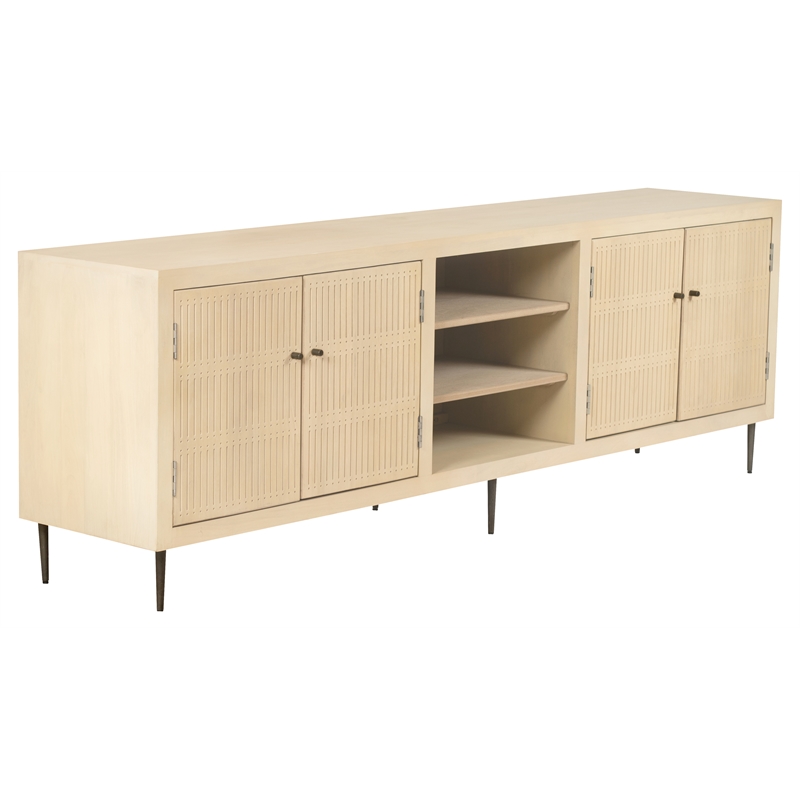Pemberly Row 4-Door Solid Wood Media Cabinet in Aged Natural Finish
