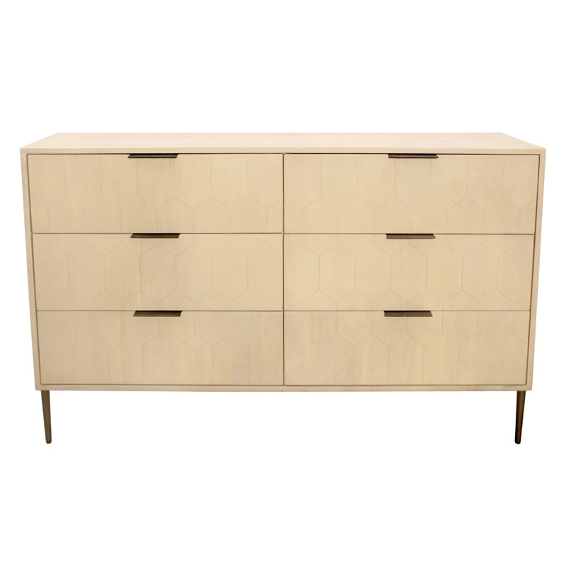 Pemberly Row 6-Drawer Hand-Carved Solid Wood Dresser in Aged Natural