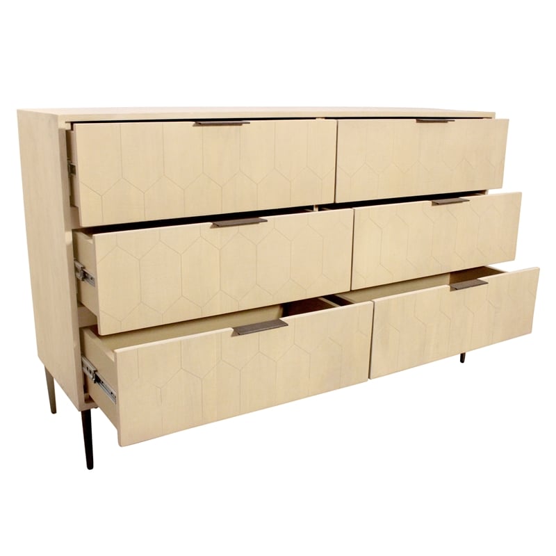 Pemberly Row 6-Drawer Hand-Carved Solid Wood Dresser in Aged Natural