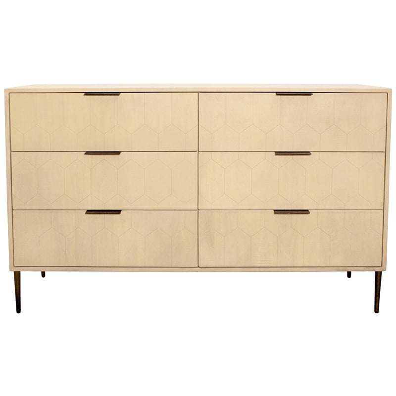 Pemberly Row 6-Drawer Hand-Carved Solid Wood Dresser in Aged Natural