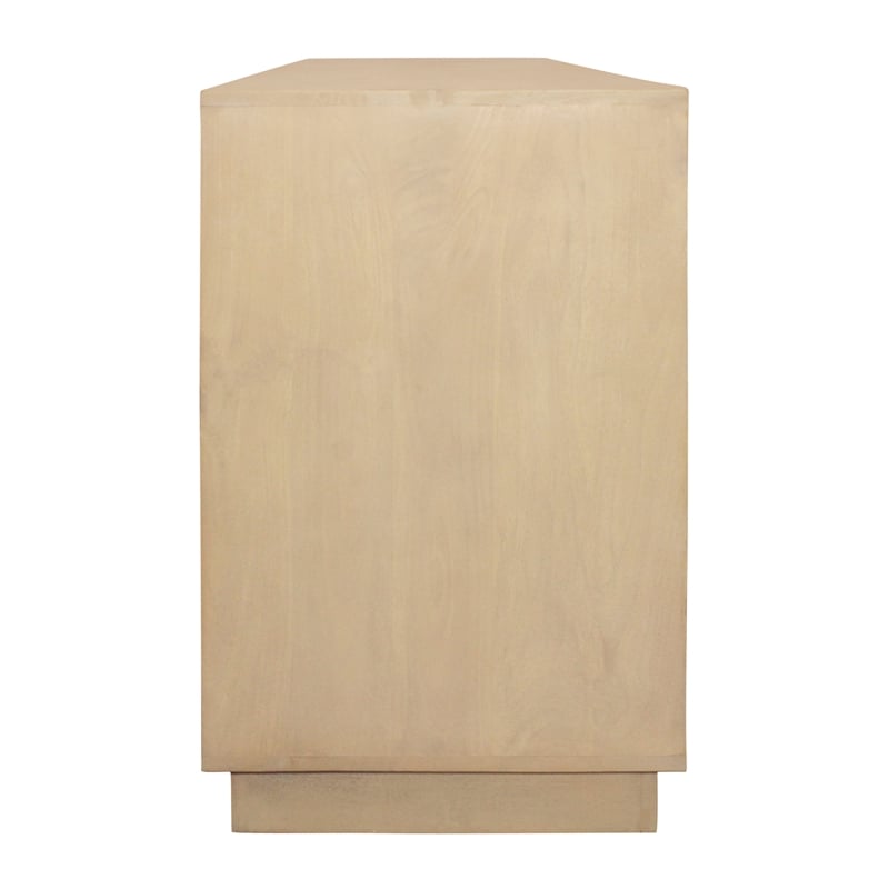Pemberly Row 4-Door Hand-Carved Solid Wood Sideboard in Aged Natural