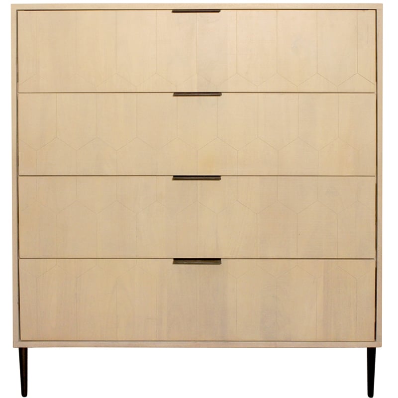 Pemberly Row 4-Drawer Hand-Carved Solid Wood Chest in Aged Natural