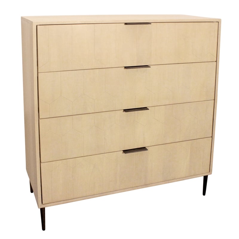 Pemberly Row 4-Drawer Hand-Carved Solid Wood Chest in Aged Natural