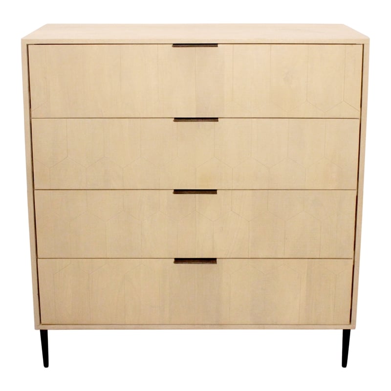 Pemberly Row 4-Drawer Hand-Carved Solid Wood Chest in Aged Natural