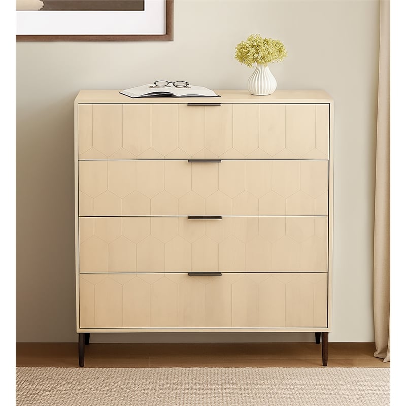 Pemberly Row 4-Drawer Hand-Carved Solid Wood Chest in Aged Natural