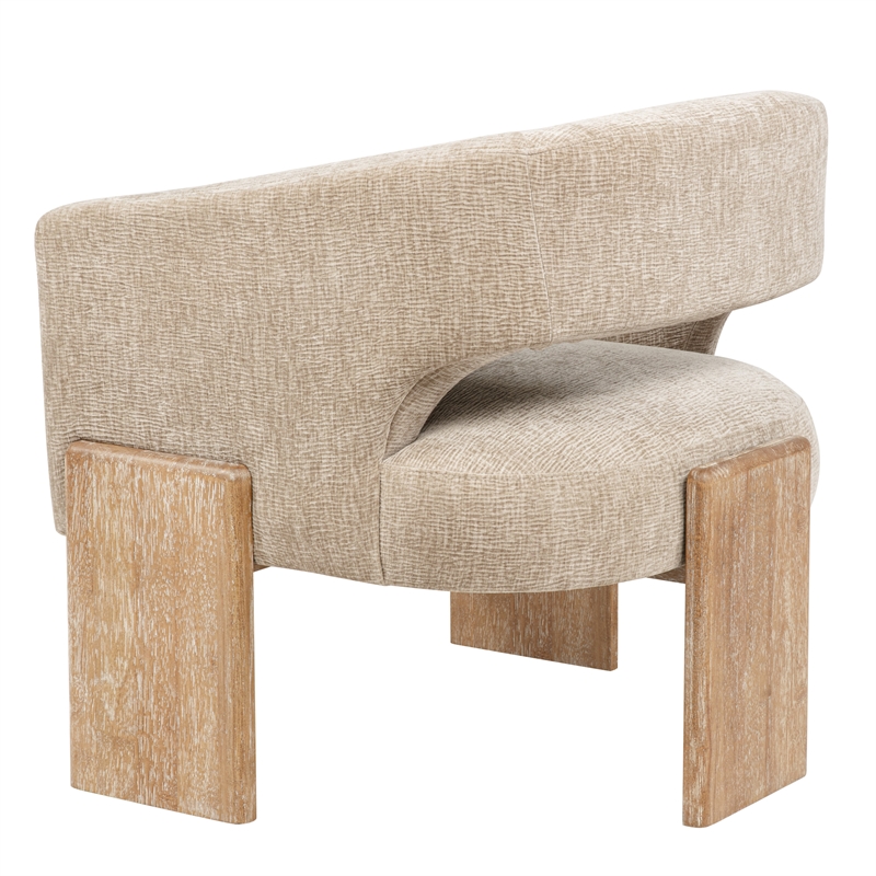 Pemberly Row Ribbed Linen Accent Chair in Manchester Beige on Solid Wood