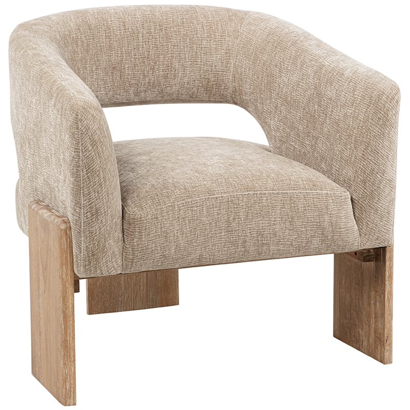 Pemberly Row Ribbed Linen Accent Chair in Manchester Beige on Solid Wood
