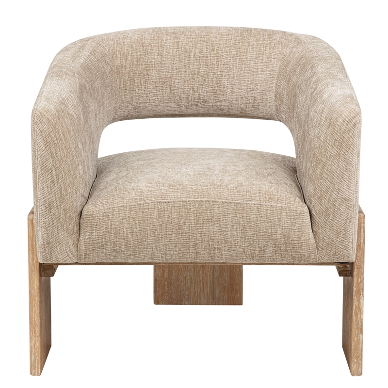 Pemberly Row Ribbed Linen Accent Chair in Manchester Beige on Solid Wood