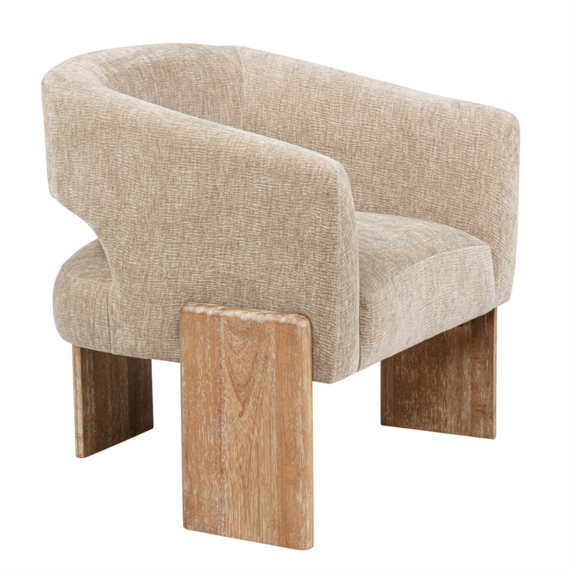 Pemberly Row Ribbed Linen Accent Chair in Manchester Beige on Solid Wood