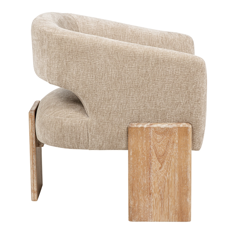 Pemberly Row Ribbed Linen Accent Chair in Manchester Beige on Solid Wood