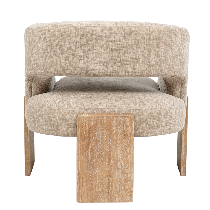 Pemberly Row Ribbed Linen Accent Chair in Manchester Beige on Solid Wood