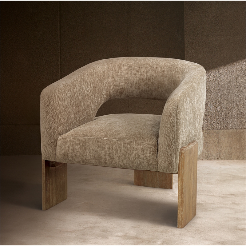Pemberly Row Ribbed Linen Accent Chair in Manchester Beige on Solid Wood