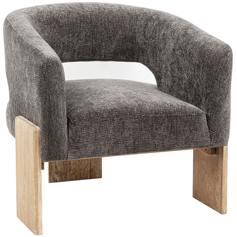 Pemberly Row Ribbed Linen Accent Chair in Crystal Black on Solid Wood