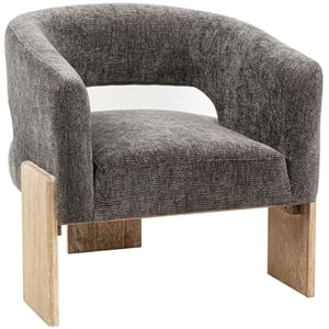 Pemberly Row Ribbed Linen Accent Chair in Crystal Black on Solid Wood