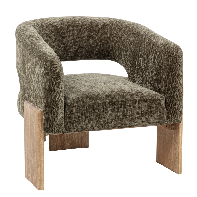 Pemberly Row Ribbed Linen Accent Chair in Garden Green on Solid Wood