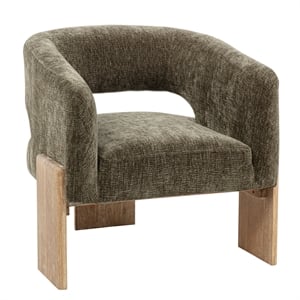Pemberly Row Ribbed Linen Accent Chair in Garden Green on Solid Wood