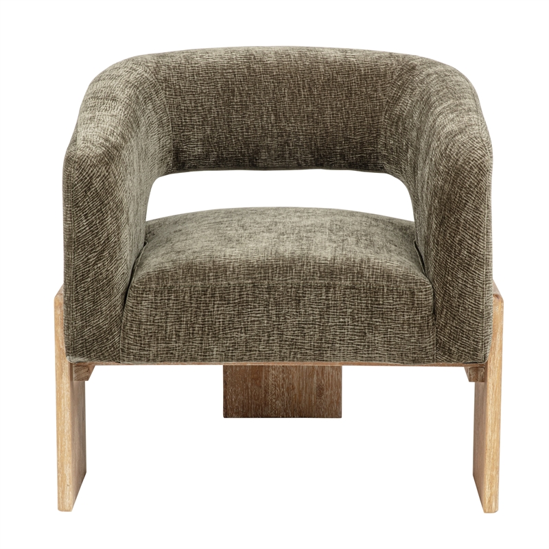 Pemberly Row Ribbed Linen Accent Chair in Garden Green on Solid Wood